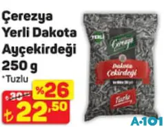 ÇEREZYA YERLİ DAKOTA AYÇEKİRDEĞİ TUZLU 250 G